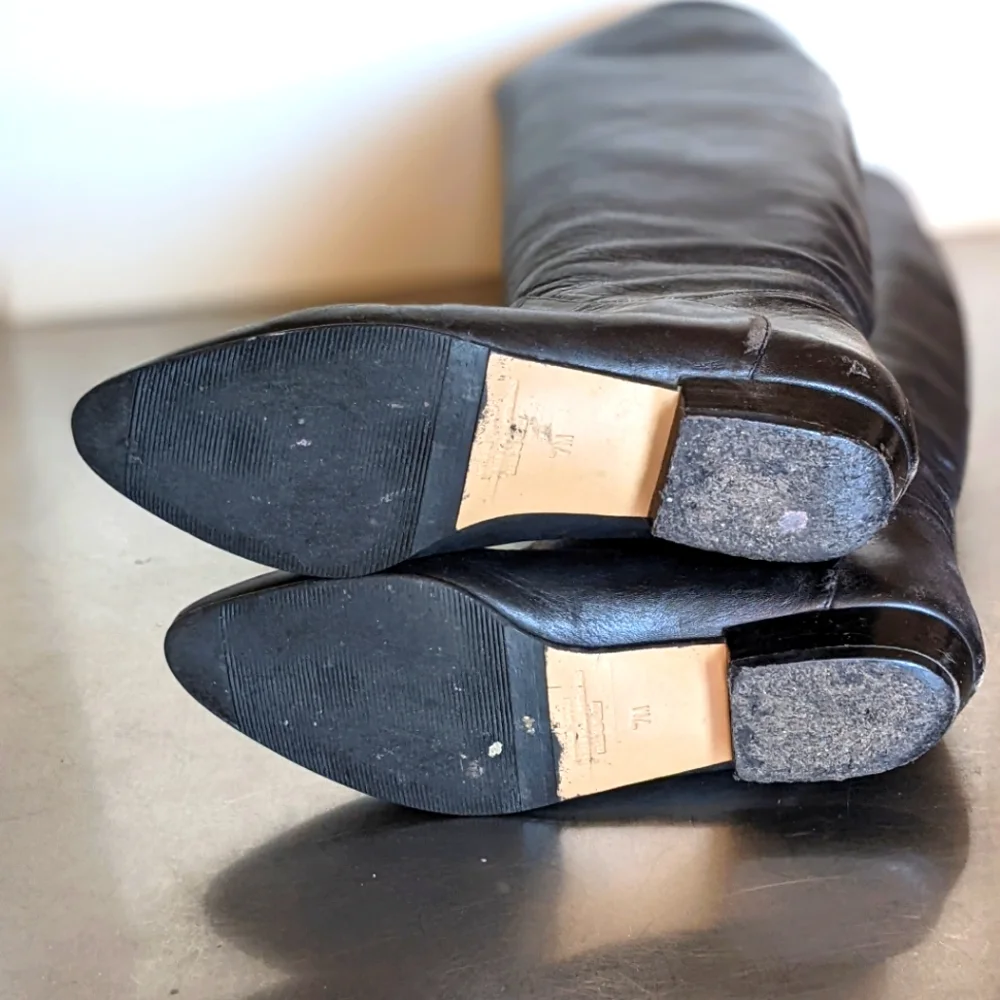 Vintage Black Leather Tall Flat Boots 6.5 or 7 - Picture 8 of 10